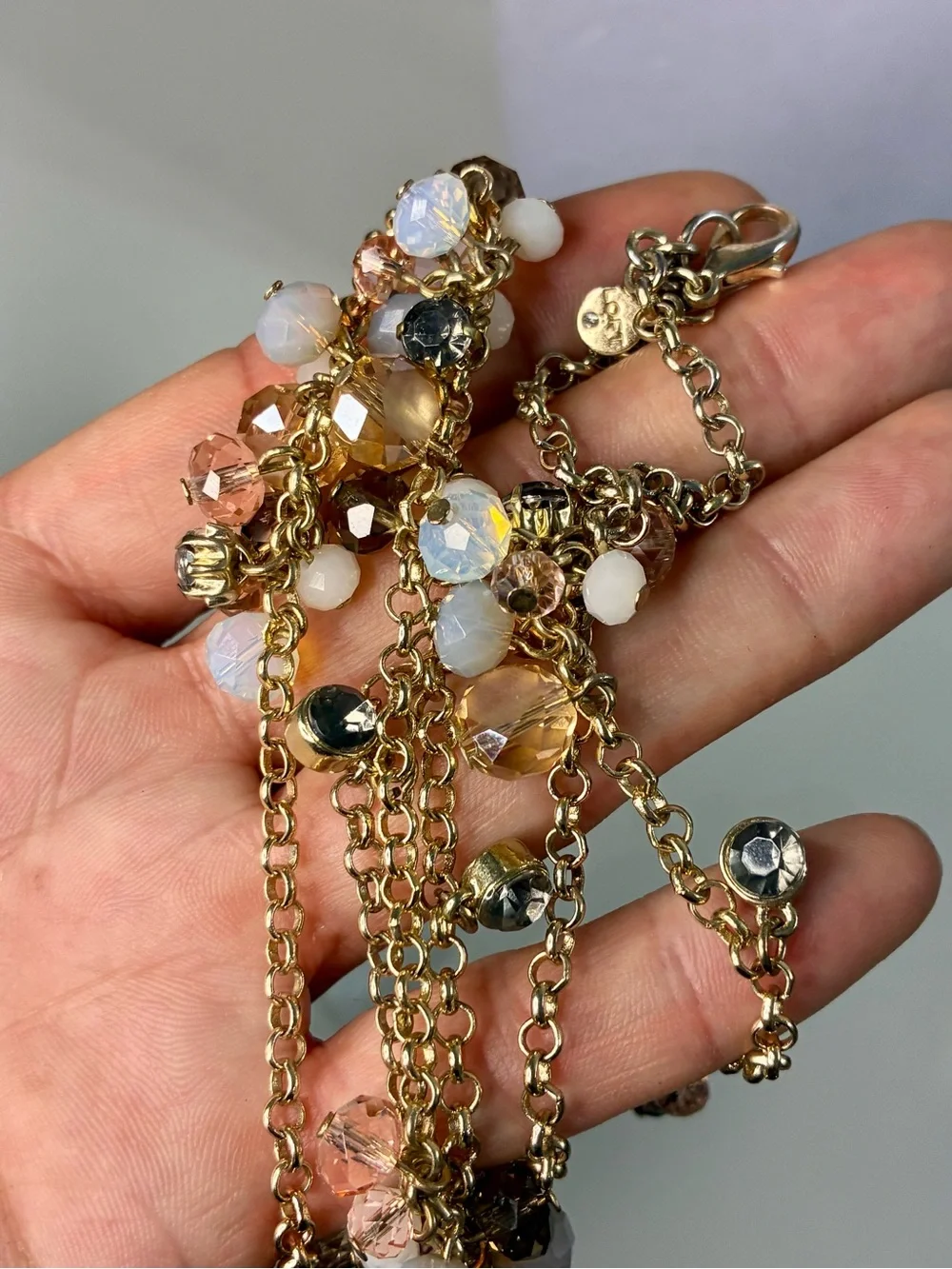 LOFT Gold-Tone Long Necklace with Peach, Champagne and White Beads